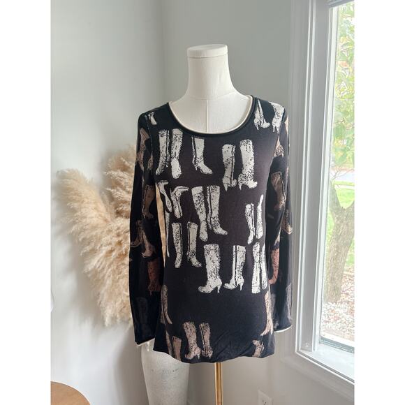 Nic + Zoe These Boots Sweater Size Small Reversible Jacquard Western - Picture 3 of 15